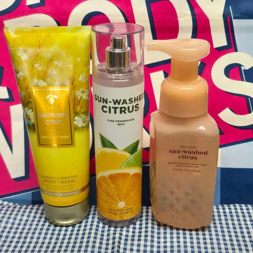 BBW Sun Washed Citrus Body Cream Fine Fragrance Body Mist & Hand Soap Bundle